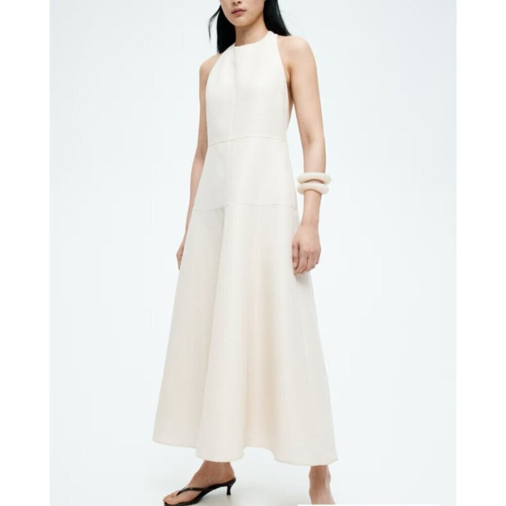 H & M Edition Ivory Halterneck Low Back A line Dress L